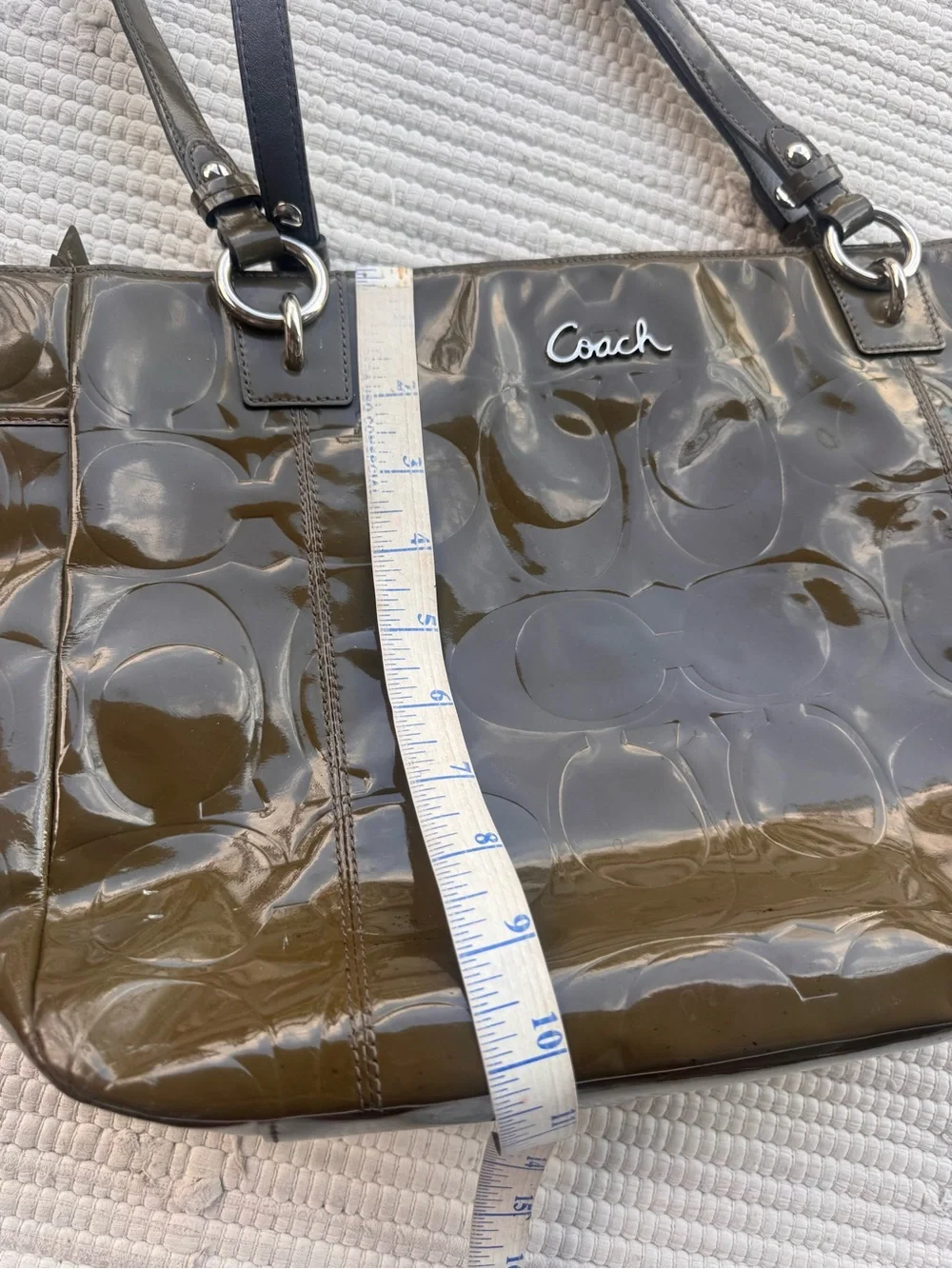 Coach Patent Signature Tote Olive m Large Shoulder Bag Y2K Chic